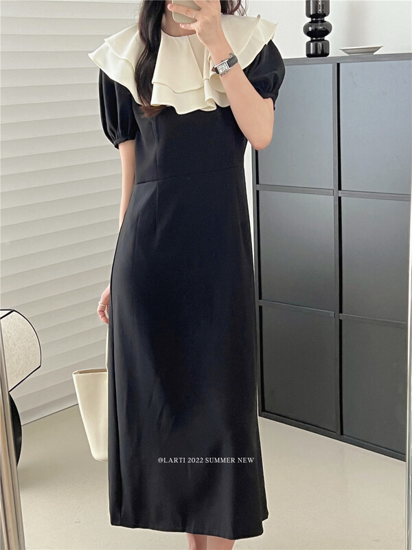 [larti] color blocking fashion Korean texture dress ys1-8588\ll