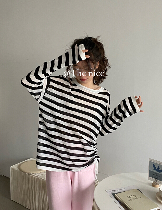 [the nice] Korean stripe loose sunscreen shirt 00330\hjy