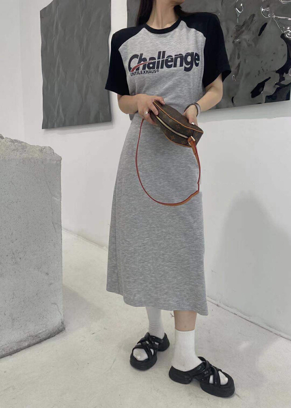 [rm.hh] round neck contrast letter printed hollow out dress 2173\pcz