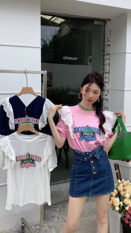 [our] Korean fashion small fly sleeve lace short sleeve T-shirt ys1-10058\lsw