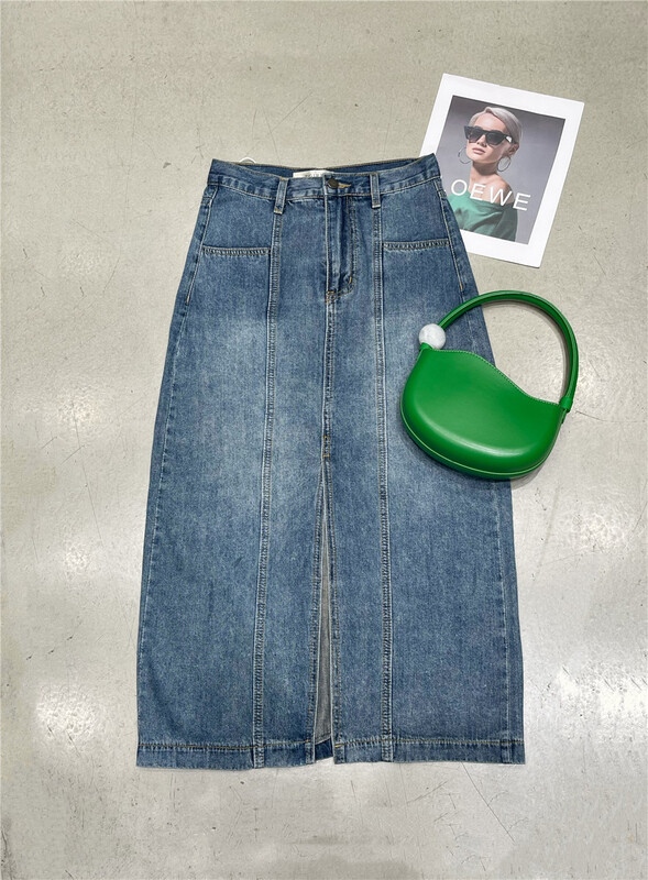 [runway girl] retro versatile split denim skirt 6855-1\zjy