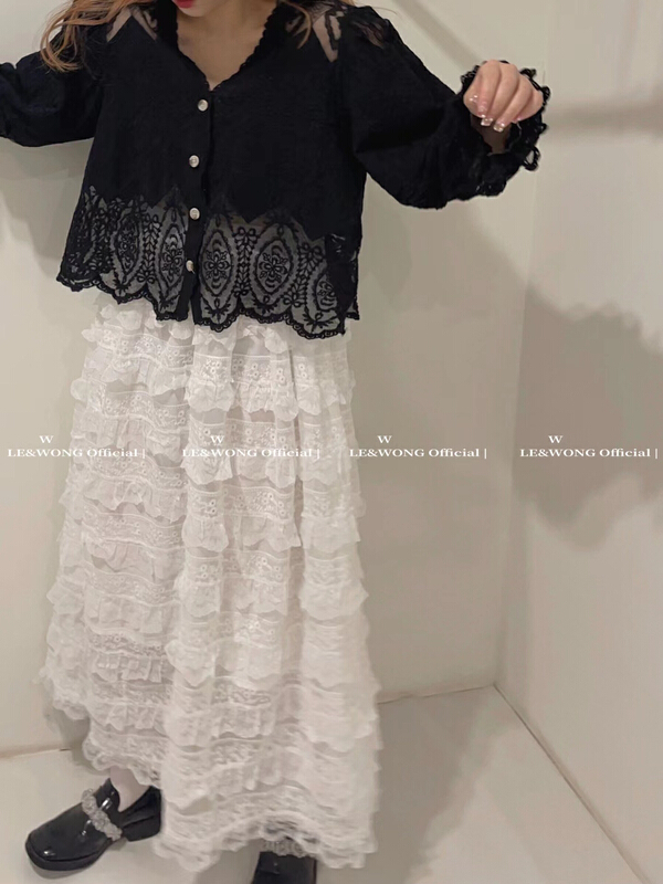 [le&wong] heavy craft lace cake skirt sweet versatile skirt 9083\wtt