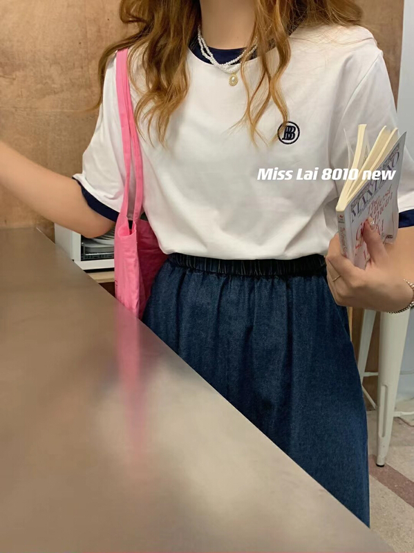 [HH &miss Lai] color blocked round neck comfortable short sleeve T-shirt ys3-8010\l