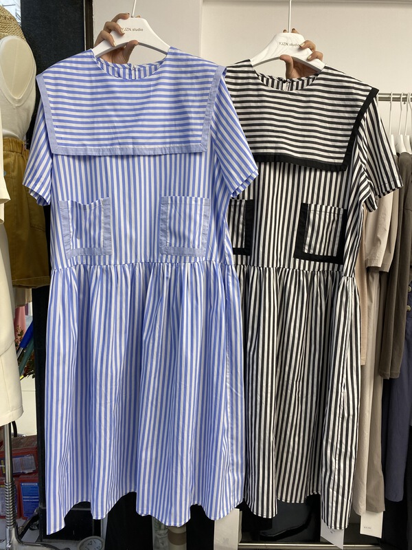 In early summer! [within one boundary] stripe versatile slim dress 8599\xyy