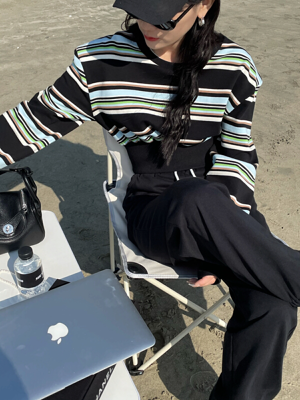 New year in early spring! [Sue studio] simple stripe shoulder pad sweater n22227\zsy