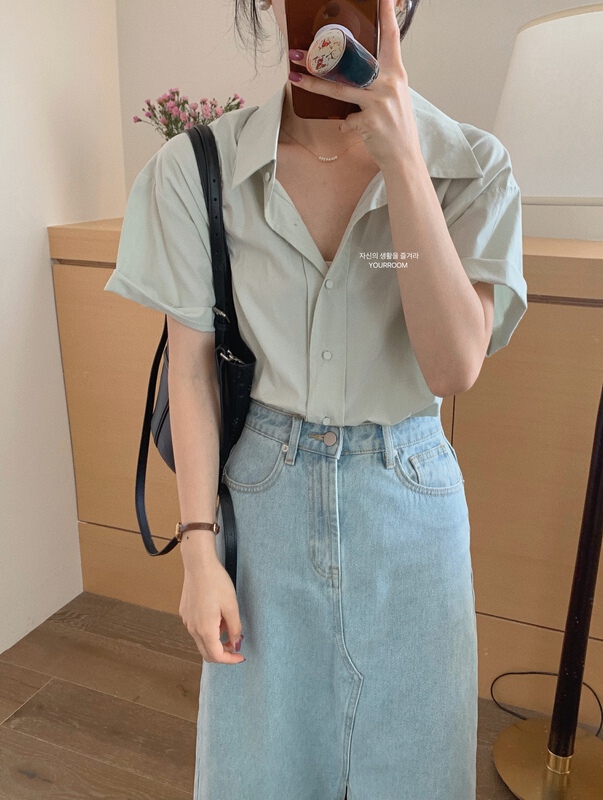[your room] Korean version solid color loose short sleeve shirt 362\zxx