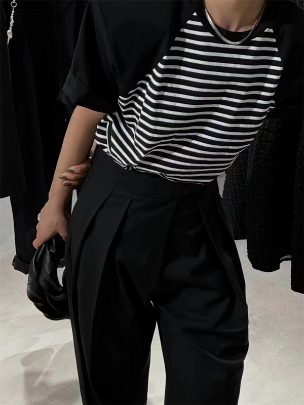 [Yan Zhen] round neck stripe raglan sleeve short sleeve T-shirt 98813\pcz