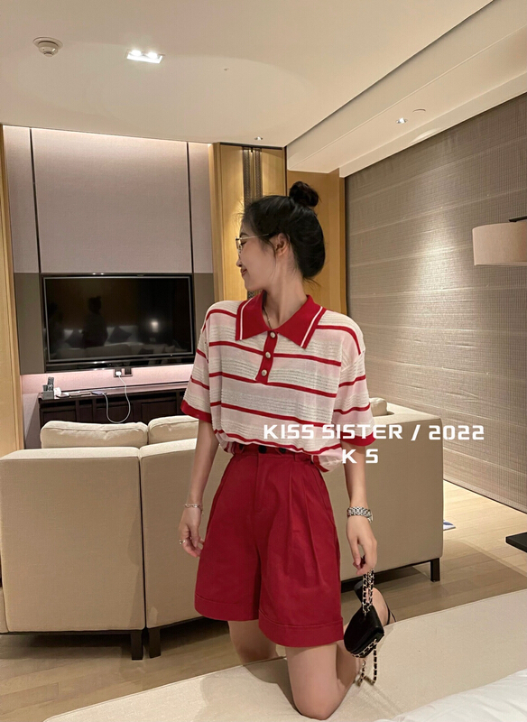 [kiss sister] color blocking and contrast fashion T-shirt 22m8075\ozq