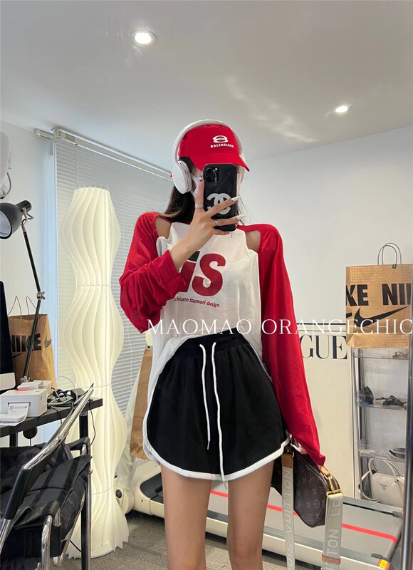 [Maomao] simple casual loose color matching long sleeve T-shirt 806\wtt