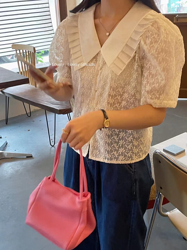 [love] sweet temperament lotus leaf fungus edge baby collar embroidered lace shirt s1668\hbx