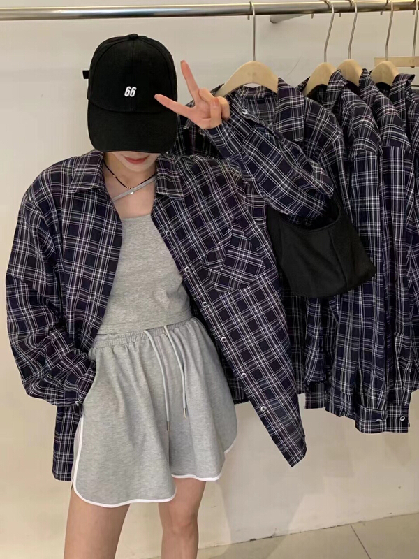 [Xiaolu family] leisure Vest + sports Elastic Waist Shorts + check sunscreen suit 80651\wtt