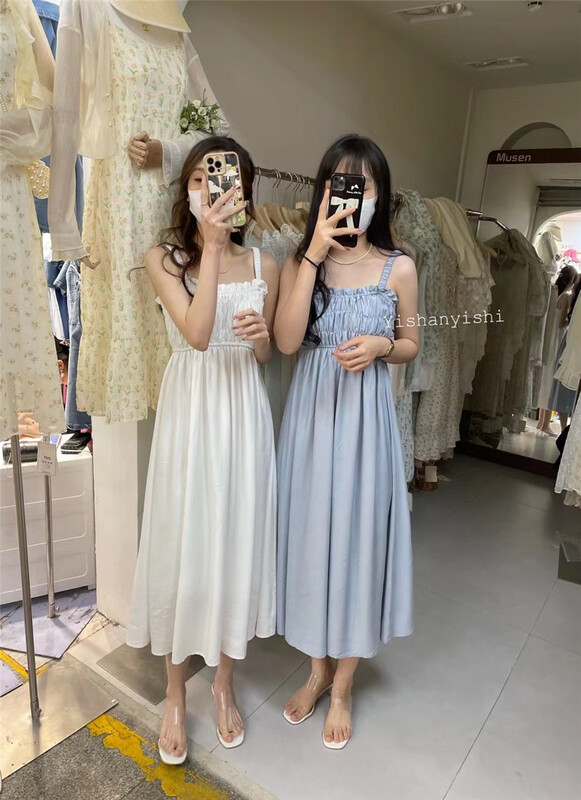 [clothing world] fresh and simple suspender net color dress 813\hjy