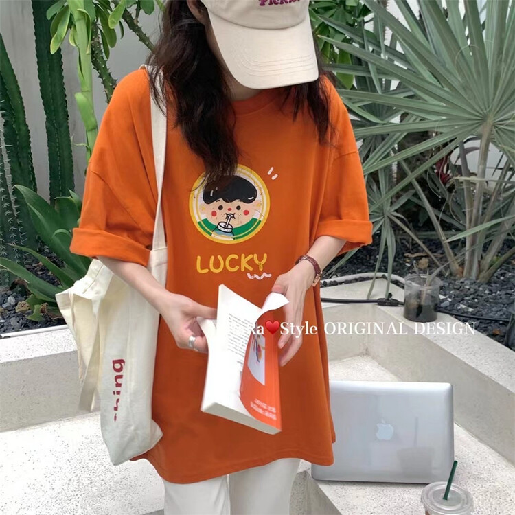 [rara] round neck loose print Casual Short Sleeve T-shirt 8782\lsl