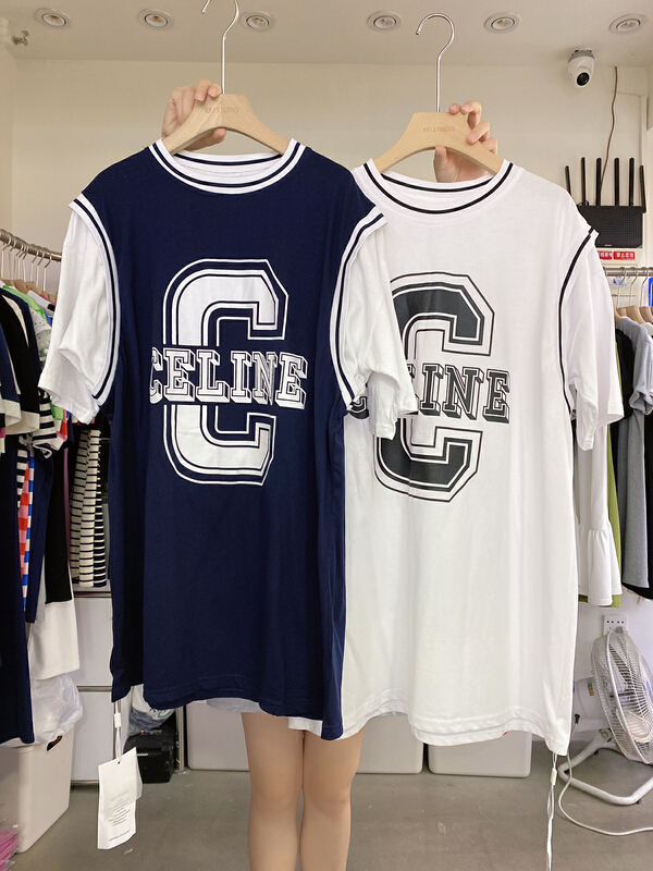 [Xiao Fan's family] Unisex casual leave two pieces of stitched color contrast Korean round neck loose dress 8275\lsw