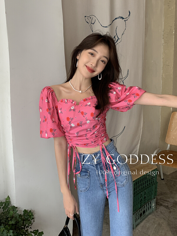 【 ZY 】 temperament square collar small flower shirt 68533\ozq