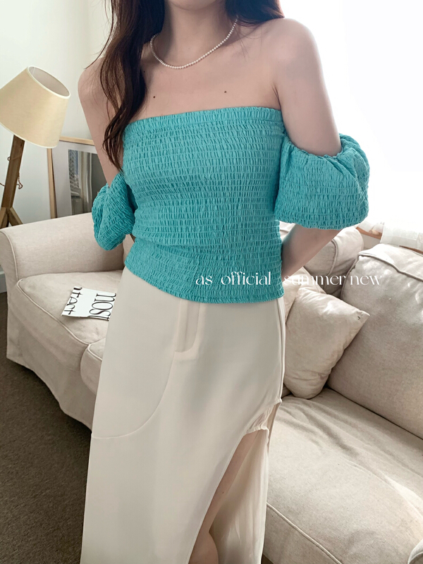 [as] pleated bubble sleeve design sense of a small crowd shirt 2250\hjy