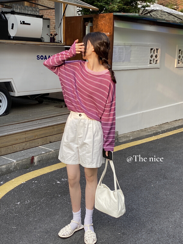 [the nice] Korean personalized stripe loose sunscreen shirt 00307\hjy