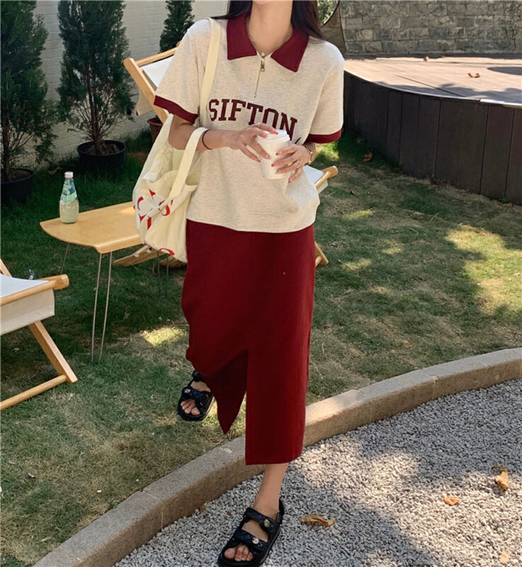 [y.jia EJA] aging short sleeve T-shirt versatile skirt set 9526