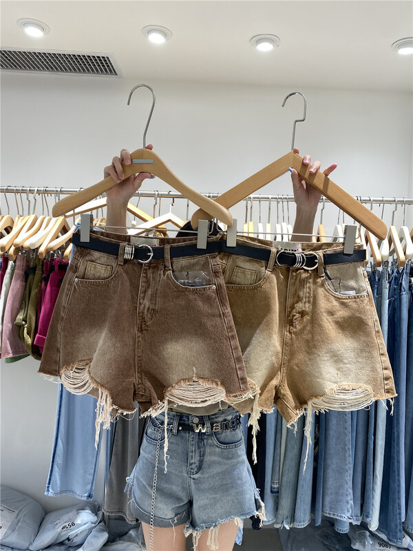 [o not 1] color blocking and slim fashion denim shorts (with belt) w960\lsw