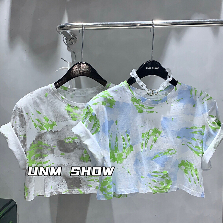 [unm-show] tie dyed round neck short design Short Sleeve T-shirt ys1-6201\wtt