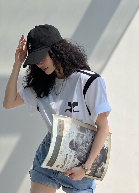 [all in] contrast shoulder pad printed short sleeve T-shirt 4237\ozq