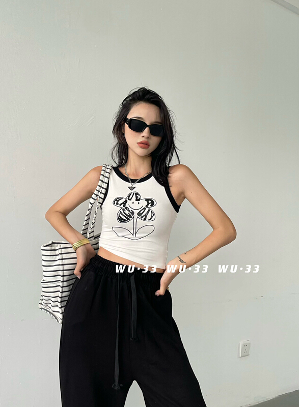 Main 8 colors! [wu.33] sunflower wild letter sleeveless vest / sling 22353\wtt