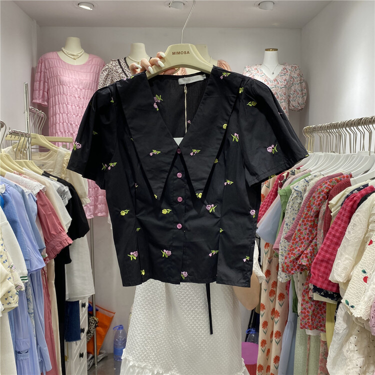 [Mimosa] Korean version lady Embroidery Shirt 1321\hjy