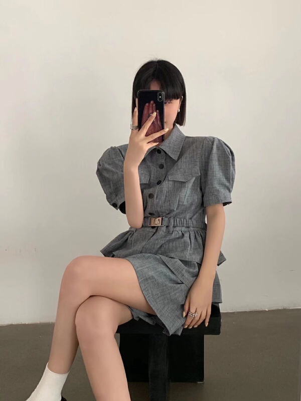 [et] two side Ruffle polo collar single breasted lace up Jumpsuit (with belt) 2021-1\pcz