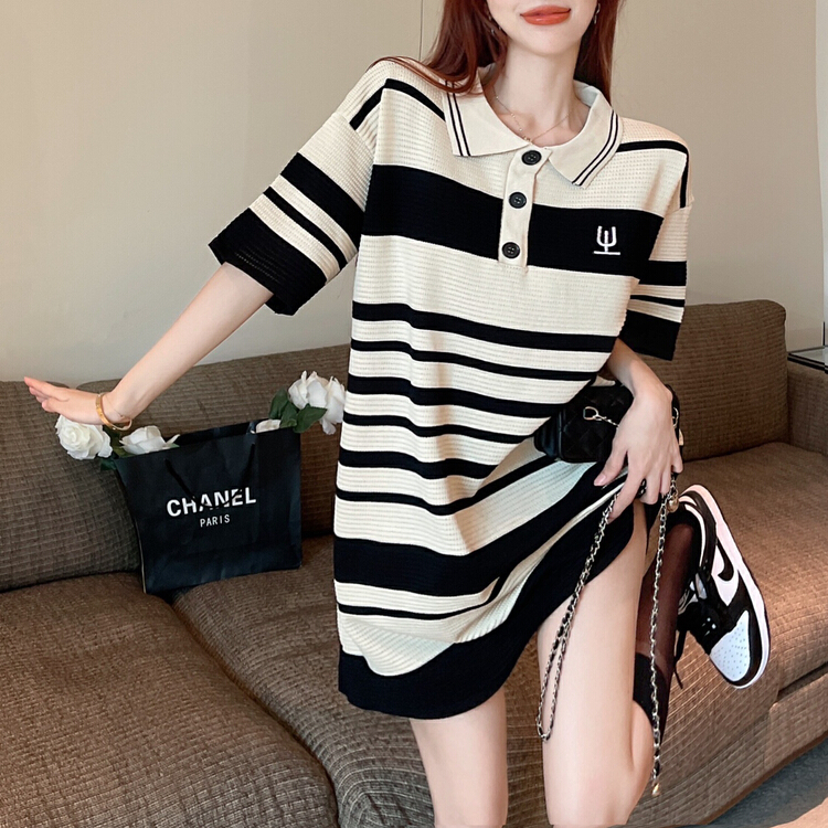 [f · P] stripe stitching age reducing slim dress 07113-1\hbx