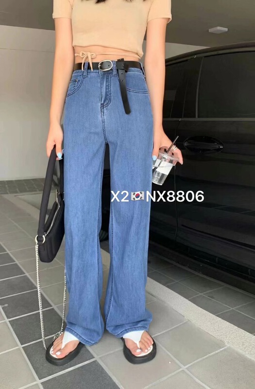 [x2 square] Korean high waist comfortable jeans (with belt) 8806\ll