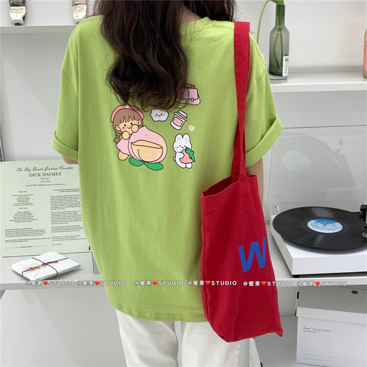 [honey tea] round neck Korean design Short Sleeve T-shirt 37031\lsl