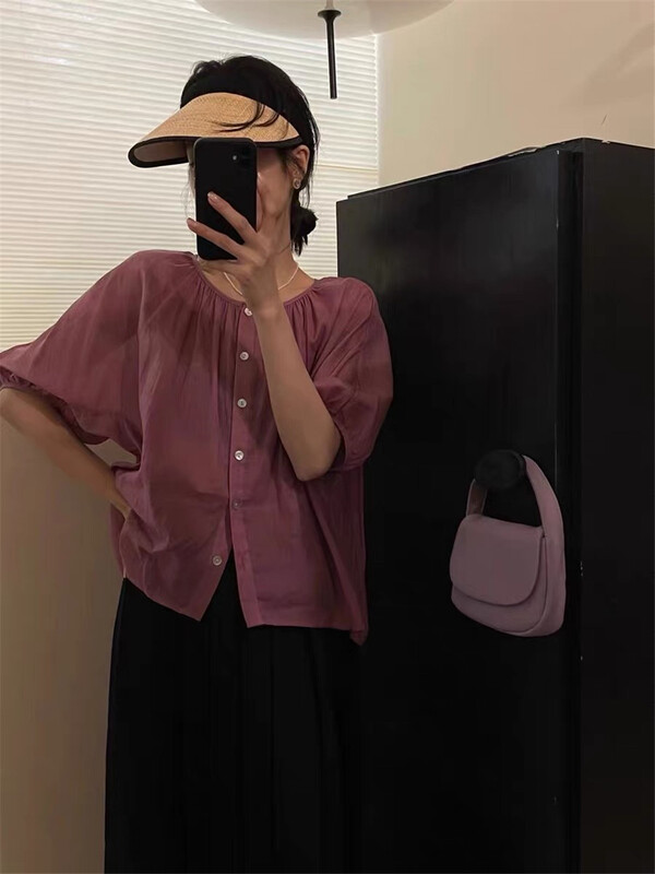 【E】 Casual simple breasted solid small shirt 023\xyy
