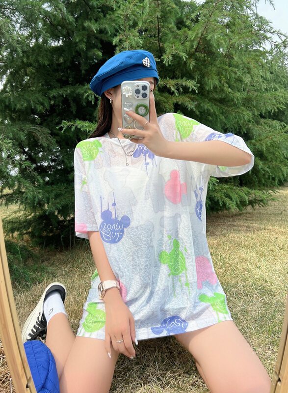 [Yilin] casual personalized loose printed short sleeve T-shirt 2366\wtt