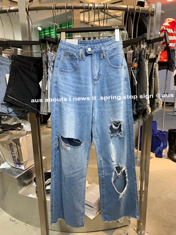 【 aus 】 hole breaking versatile washed jeans g632\pcz