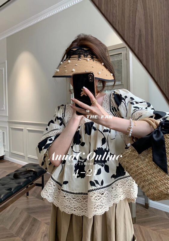 [the fan] French retro lace printed blouse 507606\pcz