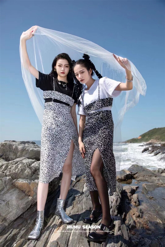 [py] Korean minority splicing design fake two short sleeve dresses 6291\wtt