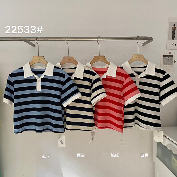 [note] stripe knitted simple polo shirt 22533\hbx