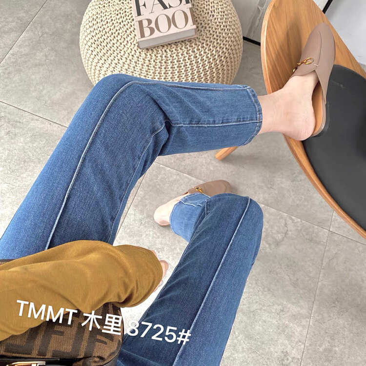 [jiajiatmmt wooden lining] fashionable straight tube high waist slim nine point pipe jeans 8725\l