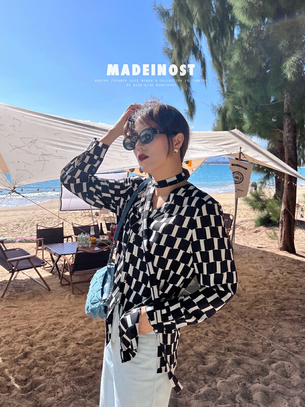 New year in early spring! [OSHA madeinost] scarf rhombic V-neck shirt (with tie) 86155\ll