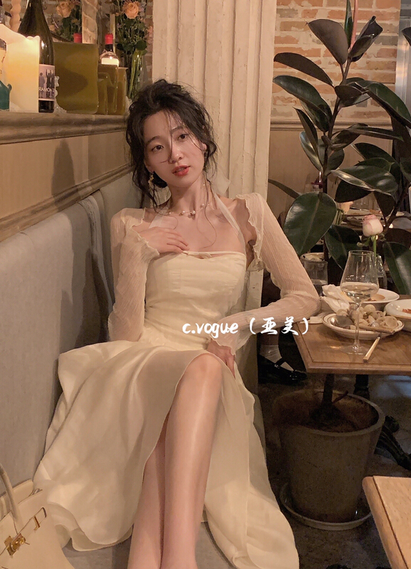 [c.vogue] French gentle gauze Halter strapless dress 3837\pcz