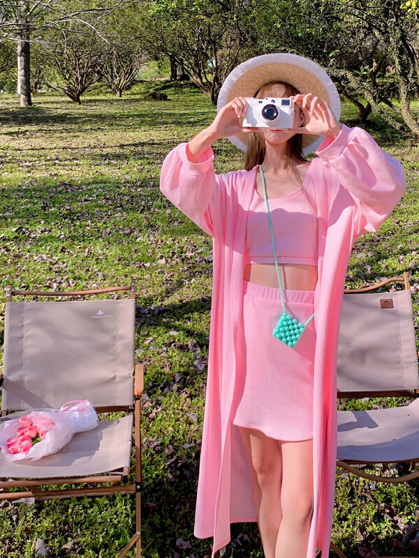 [love] simple and versatile Vest + loose long coat + solid skirt suit 917\wtt