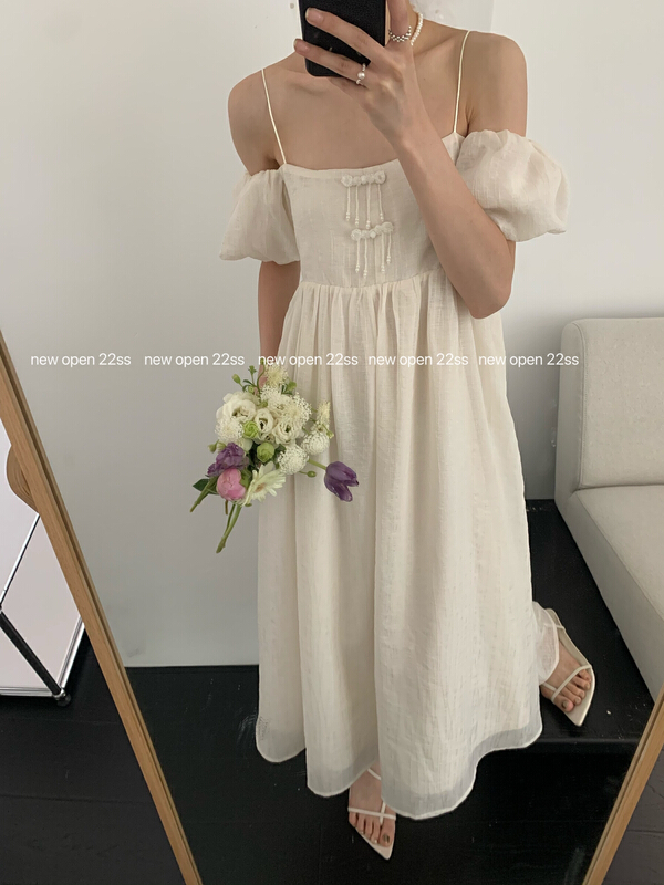 [new open] French suspender temperament bubble sleeve dress gb22866\zxx