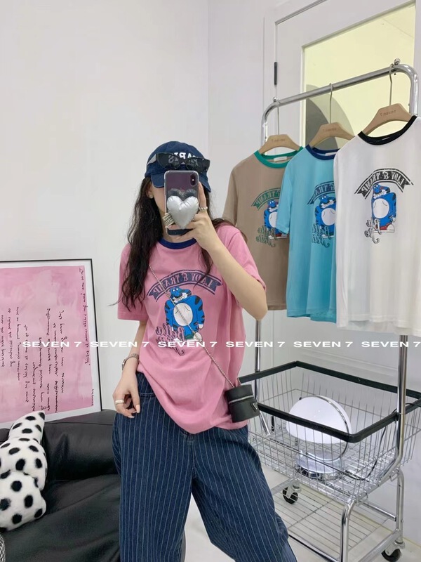 [seven 7] printed Pullover contrast short sleeve T-shirt 8229\wtt