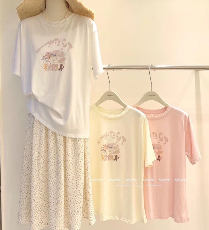[Momo] casual cartoon loose short sleeve T-shirt 3902\hbx