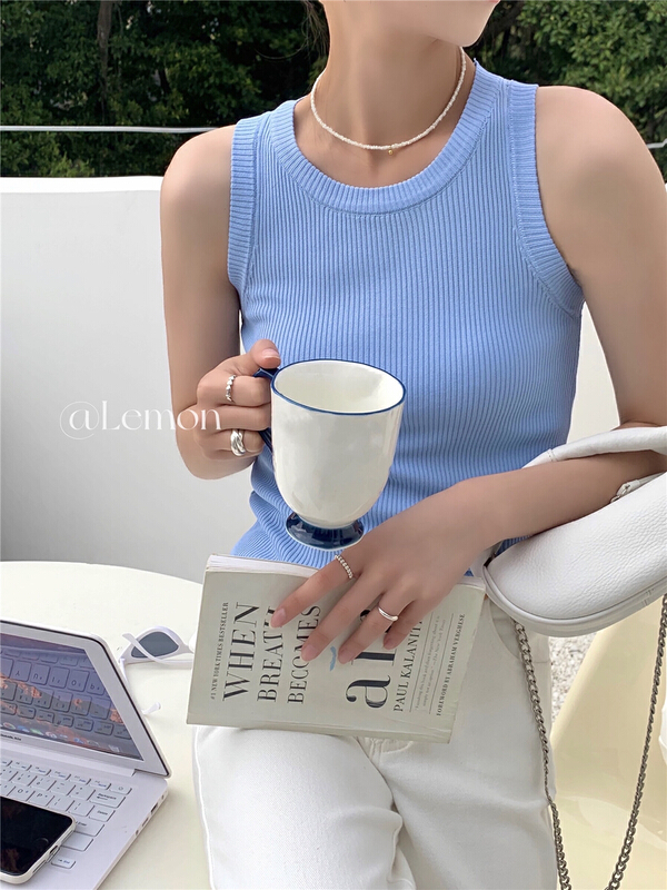 New year in early spring! [lemon green tea] solid color round neck knitted vest 66-067\hjy