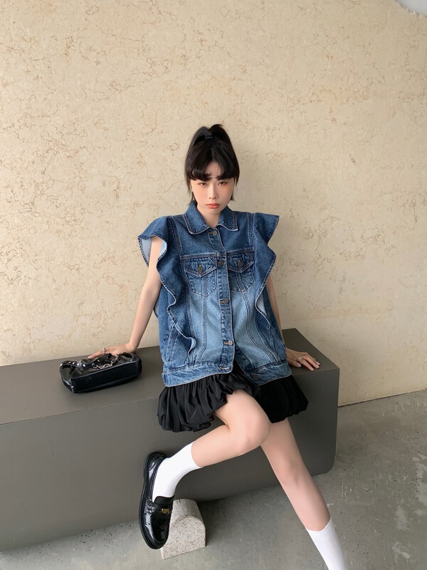 [pink Pinker] Korean loose and versatile denim coat 82633\lsl