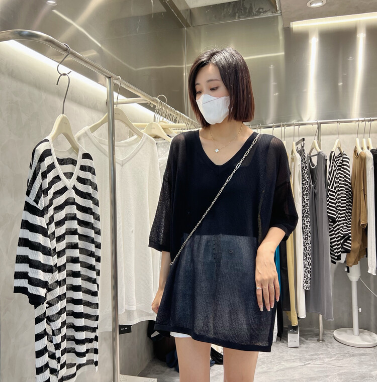 [akxk] V-neck Pullover comfortable versatile sunscreen shirt 33539\l