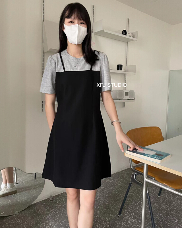 [Xiaofan family] fresh and simple fake two slim A-shaped dresses 6211\lsw