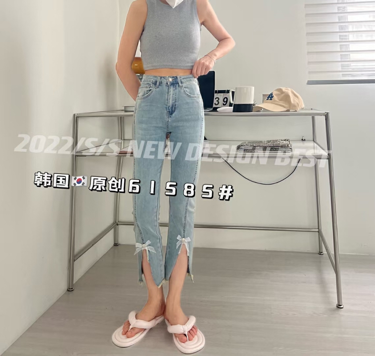 Original price 73.72! [Korean original] light luxury metal button split pipe jeans 61585\l