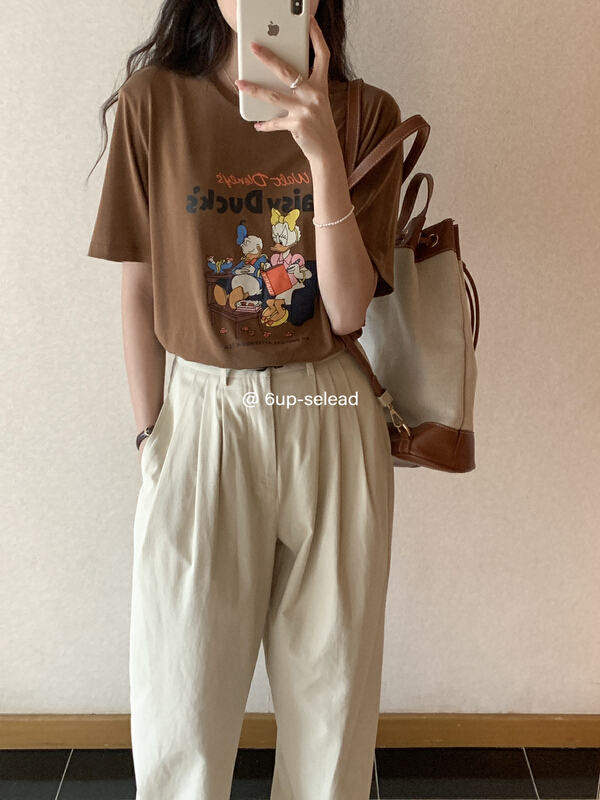 [6-up] Korean versatile cartoon printed Casual Short Sleeve T-shirt 68298\xj